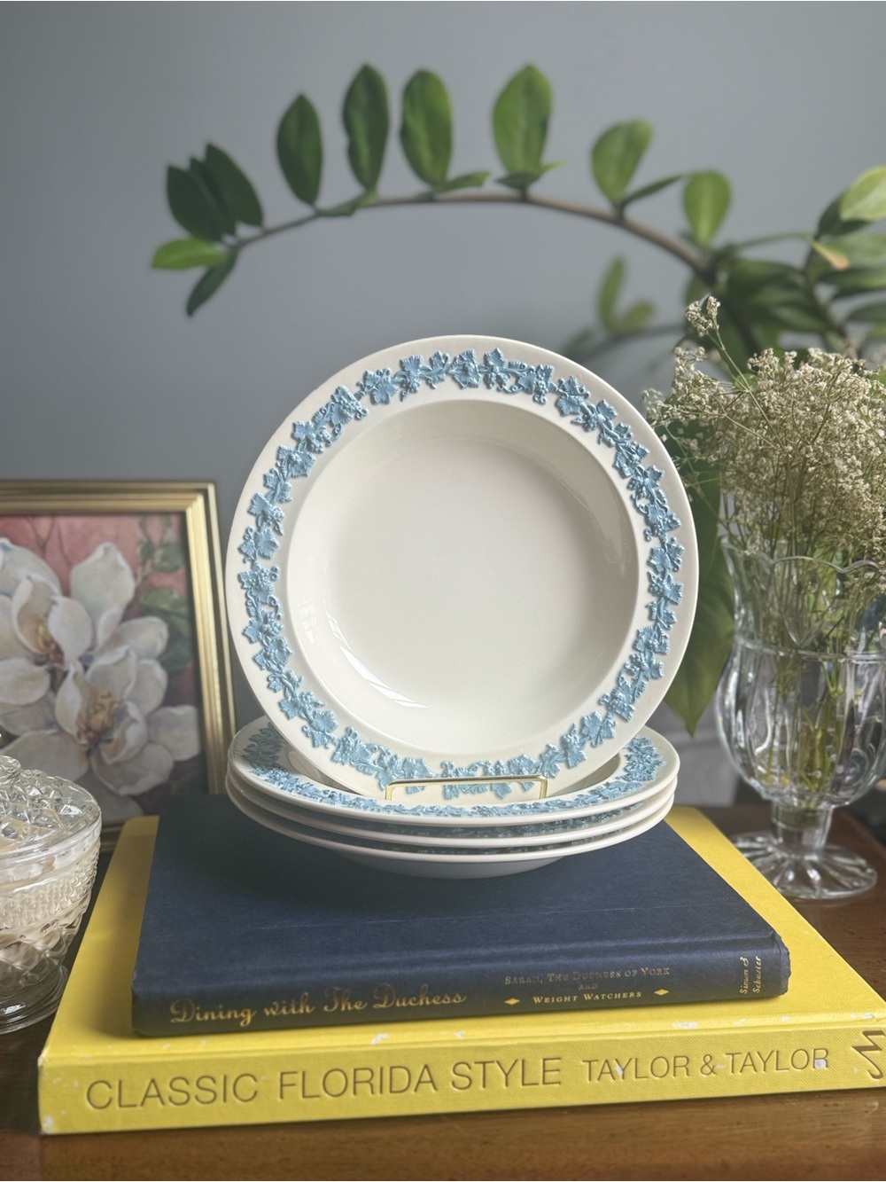 Vintage Wedgwood Queen’s Ware Lavender on Cream bowls (set of 4)